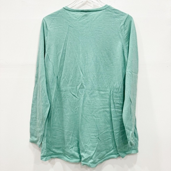 Eileen Fisher Italian Yarn Fine Knit Long Sleeve Tunic Sweater Large Green - Picture 2 of 7